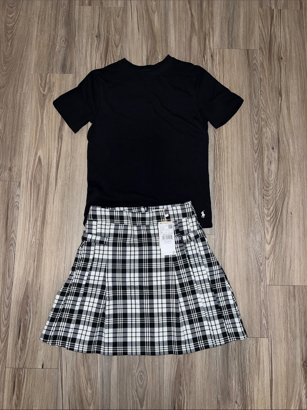 Mango White Plaid Pleated Skirt